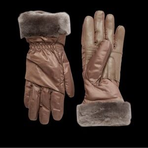 UGG-Shearling-Trim Leather-Palm Gloves- Stormy Gray